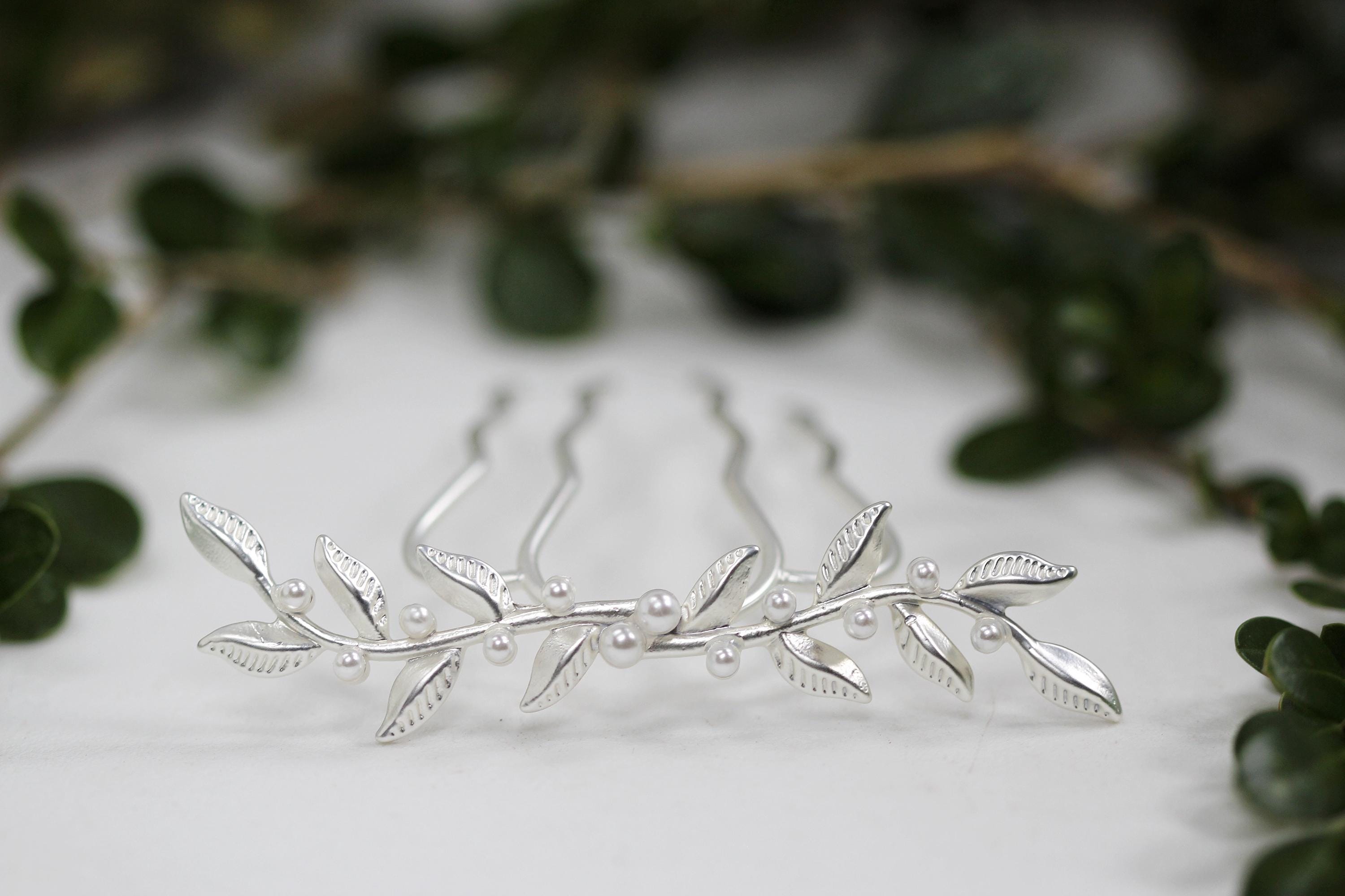 Double Twigs & Pearls Hair Prong Leaf Bun Hair Stick Rose Gold Double Twigs & Pearls Hair Prong Leaf Bun Hair Stick Rose Gold
