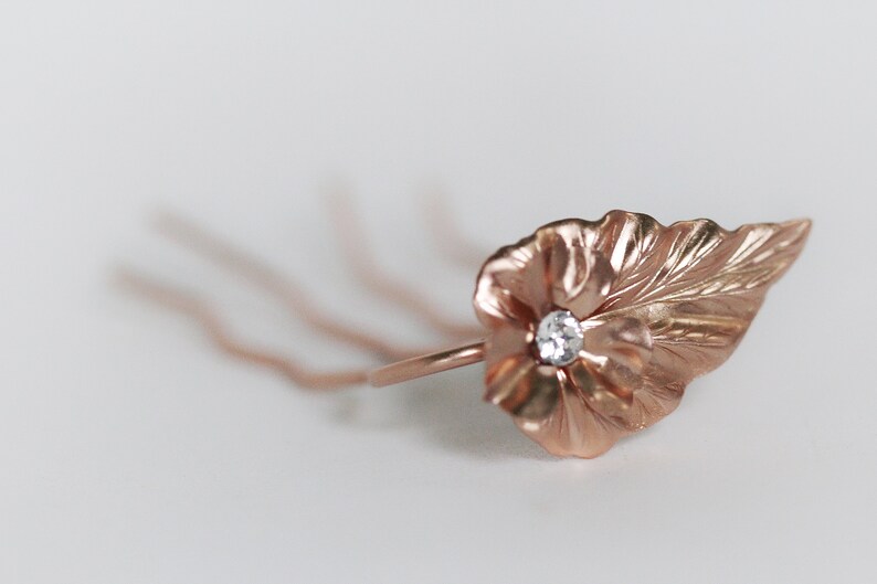 Gold Leaf Hair Accessory Water Lily Crystal Hair Prong Gold Leaf Clip Rose gold Leaves Jewelry Silver Hair Pin Bridal Floral Hair Fork