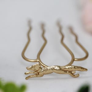 Fox Hair Pin Whimsical Woodland Creature Jjewelry French Pin Hair Fork Prong Updo French Twist Hair Style Hair Piece Gold Wolf Accessories