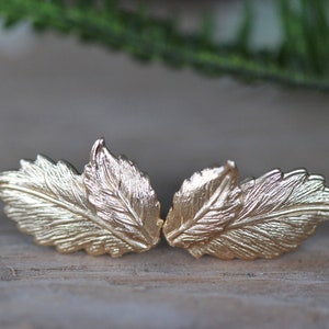 Preorder * Double Fall Leaves Stud Earrings Gold Leaf Nature Inspired Dainty Earrings Elven Fairy Boho Bridal Goddess Accessories Wedding