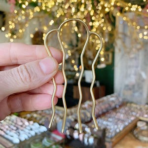 Four Teeth Plain Long Hair Prong Simple Hair Pin Bun Updo Stick Gold Plated Fork Hand Made Bridal French Boho Hair Pin Wedding Clip image 6