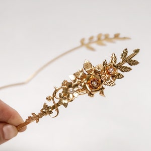 Preorder* Josie Floral asymmetrical Goddess Leaf Headpiece Wedding Crown Gold Leaves Greek Crown Boho Chic Hairpiece Dainty Flower Crown
