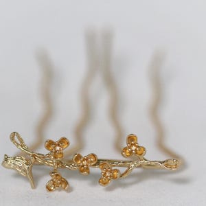 Bird Sakura Cherry Blossom Hair Prong, Floral Flower Flowers Leaves Boho Whimsical Hair Pin Accessory Nature Inspired Hair Fork Bridal