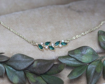 Green Forest Nymph Crystals Necklace Minimalist  Dainty Delicate Chain Gold Silver Whimsical Magical Powerful Boho Necklaces Fairy Jewelry