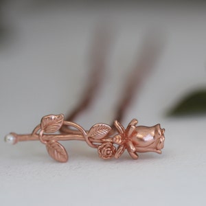 Small Peony Hair Prong Floral Flower Rose Gold Flowers Leaves Boho Floral Hair Accessory Nature Inspired Hair Fork Bridal Hair Pin image 5