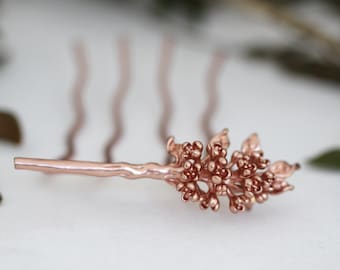 Bloom Bouquet Hair Prong Floral Flower Leaves Silver Rose Gold Flowers Leaves Boho French Pin Bun Hair Accessory Nature Inspired Hair Fork