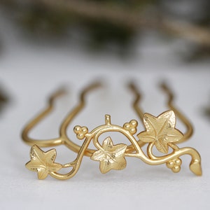 Ivy Leaves Hair Prong Leaf Jewelry Bridal Hair Accessories French Twist Gold Hair Goddess Clip Boho Hair Pin Side Sweep Hair Bun Holder