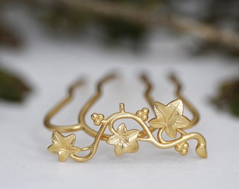 Ivy Leaves Hair Prong Leaf Jewelry Accesorios para el cabello nupcial French Twist Gold Hair Goddess Clip Boho Hair Pin Side Sweep Hair Bun Holder