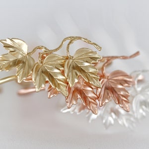 Triple Maple Leaves Hair Prong Leaf Jewelry Hair Accessory Gold Hair Goddess Clip Boho Hair Pin, Hair Bun Holder image 4