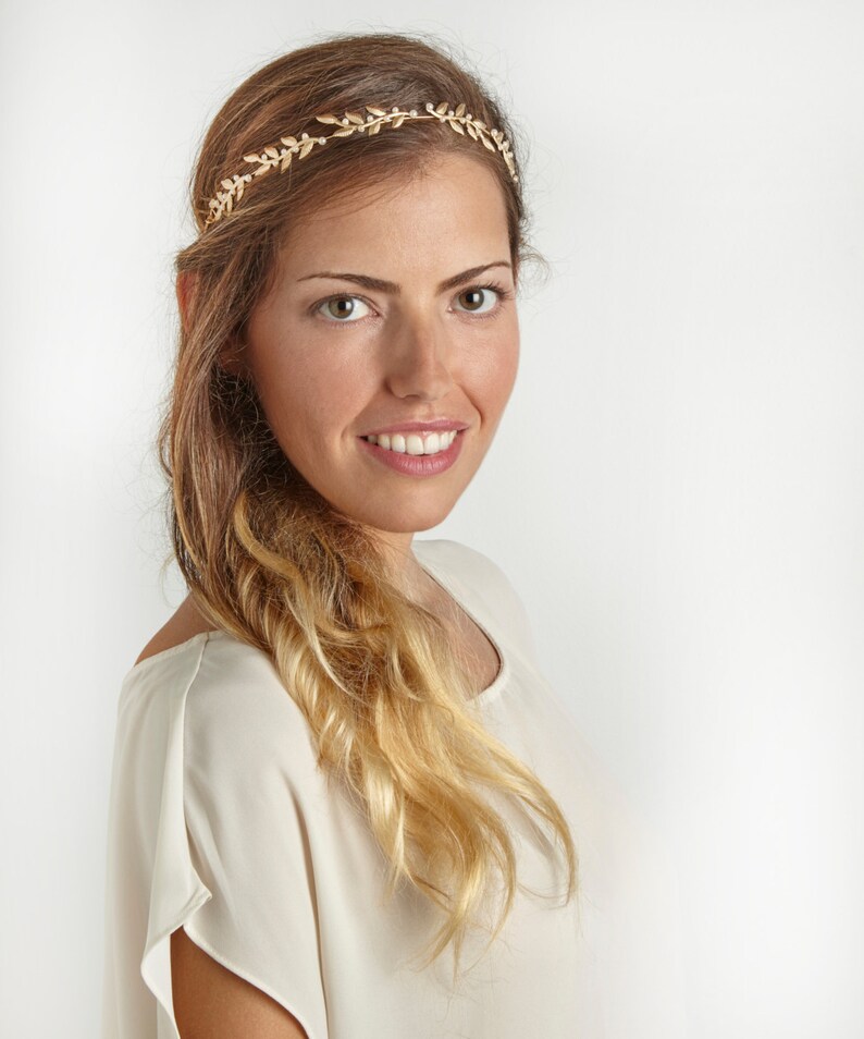 Venus Vines & Pearls Wreath, Wedding Tiara, Bridal Gold Leaf Headband, Bohemian Tiara, ForeheadBand, Silver Leaves Bridal Hair Accessories image 6