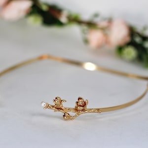 Blooming Magnolia Branch Goddess Headband Grecian Headpiece Wedding Wreath, Gold Leaves Greek Crown Boho Chic Hairpiece, Dainty Flower Crown