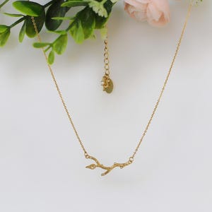Crystals Branch with Leaf Necklace Dainty Laurel Branch Olive Leaf Charm Delicate Chain Rose Gold Silver Dainty Boho Necklaces Fairy Jewelry