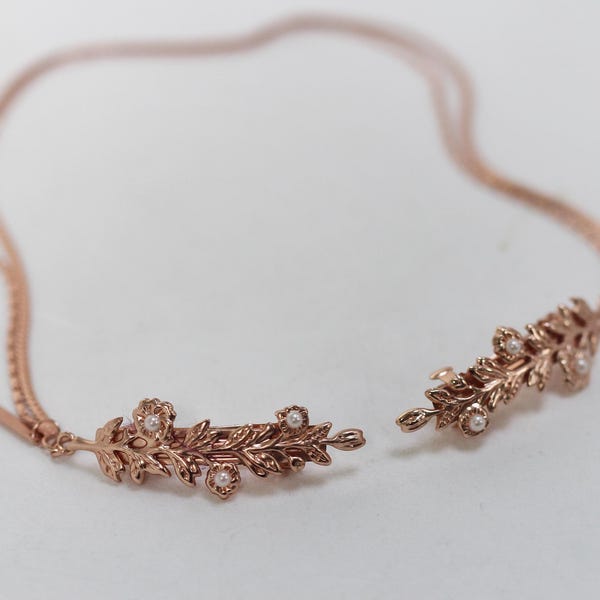 Bloom Bouquet Hair Chain, Boho Leaves Pearls Hair Chain Bridal Hair Accessory Chain Wreath Forehead Band Wedding Hair Jewelry