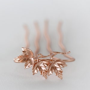 Triple Maple Leaves Hair Prong Leaf Jewelry Hair Accessory Gold Hair Goddess Clip Boho Hair Pin, Hair Bun Holder image 2