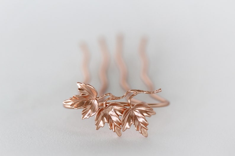 Triple Maple Leaves Hair Prong Leaf Jewelry Hair Accessory Gold Hair Goddess Clip Boho Hair Pin, Hair Bun Holder image 2