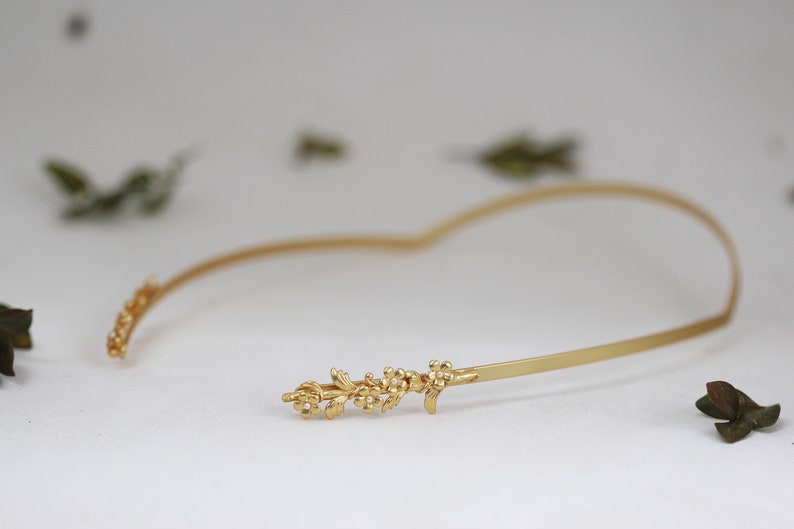 Forget-Me-Now Floral Goddess Crown Gold Pearls Leaves Tiara Bridal Wreath Flower Greek Headband Grecian Boho Flowers Bridal Hair Accessory image 2