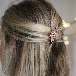 Lily Hair Prong Floral Flower Leaves Silver Rose Gold Flowers Leaves Boho French Pin Bun Hair Accessory Nature Inspired Hair Fork Bridal Pin image 7