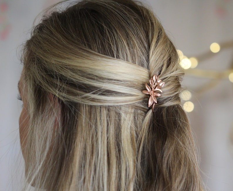Lily Hair Prong Floral Flower Leaves Silver Rose Gold Flowers Leaves Boho French Pin Bun Hair Accessory Nature Inspired Hair Fork Bridal Pin image 7