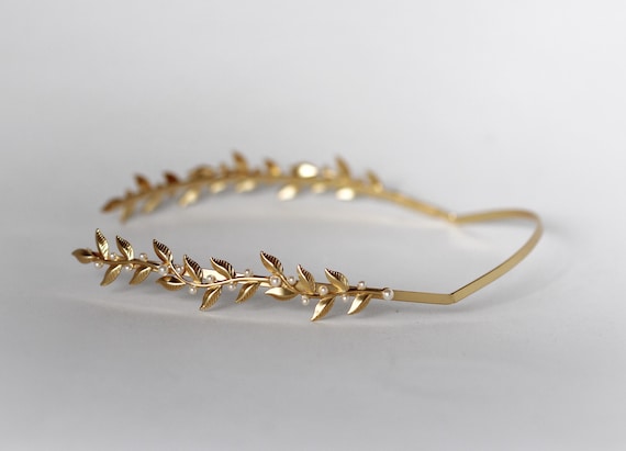 Venus Vines & Pearls Goddess Crown, Gold Leaves Tiara  display picture 2