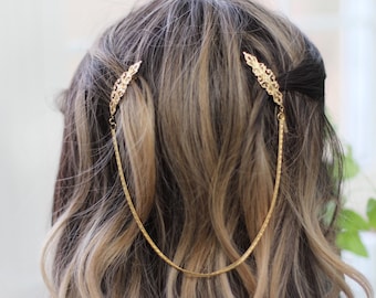 Marquise Hair Chains, Bridal Hair Accessories, Wedding Hair Wreath, Unique Boho Filigree Princess Hair Jewellery Fantasy Gold Hair Chain