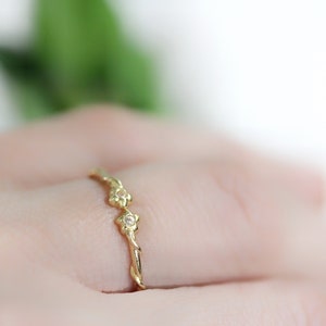 Entwined Floral Branch Ring Size 6 Leaves Gold Crystal Ring, Rose Gold Laurel Wreath Leaf Ring, Pearl Leaves Ring Flower Rings Fairy Jewelry image 2