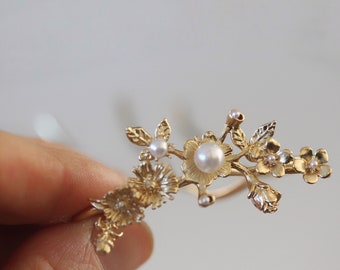 Spring Bloom Floral Hair Prong, Leaf Bun Stick Gold Floral Hair Piece Boho Bridal Hair Pin Wedding Updo Silver Flower Hair Fork