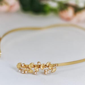 Ginkgo Leaves with Pearls Goddess Crown Grecian Headpiece Wedding Bridal Gold Greek Boho Chic Hairpiece Dainty Leaf Organic Rustic Headband