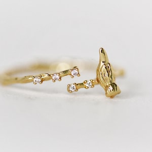Bird on a Branch Crystals Ring, Knuckle Ring, Stacking Ring, Rose Gold Nature Inspired Ring, Adjustable Fairy Ring, Bohemian Jewelry, Unique
