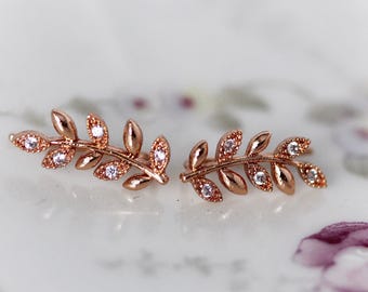 Pendientes trepadores de ramitas y cristales, joyería nupcial, pendientes de hadas estilo boho.