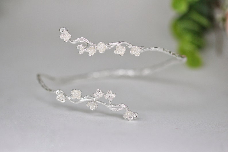 Sakura Cherry Blossom Arm Band Floral Nature Inspired Bracelet Dainty Flowers Hand Made Bridal Jewelry Gold Branch Wedding Boho Arm Band image 3