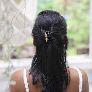 Dragonfly Hair Prong Gold Hair Stick Rose Leaves Gold Insects Accessory Nature Inspired Hair Fork Silver Hair Pin Whimsical Woodland Fairy image 8