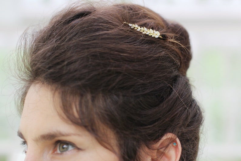 Crystals Twigs Hair Prong, Gold Leaves Stick Rose gold Leaves Gold Leaf Hair Accessory Nature Inspired Hair Fork, Silver Hair Pin image 2