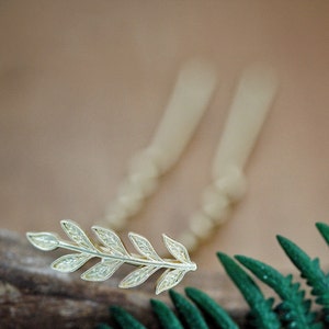 Tiny Leaf Hair Prong Gold Leaf Stick Rose gold Leaves Jewelry Twig Grecian Hair Accessory, Nature Inspired Leaves Branch Fork Silver Hair