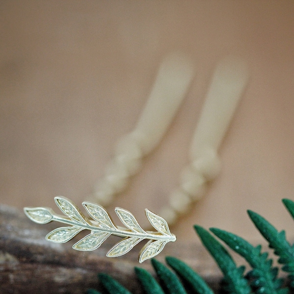 Tiny Leaf Hair Prong Gold Leaf Stick Rose gold Leaves Jewelry Twig Grecian Hair Accessory, Nature Inspired Leaves Branch Fork Silver Hair