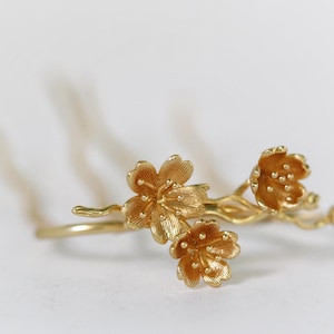 Large Cherry Blossoms Hair Prong Floral Flower Rose Gold Flowers Leaves Boho Sakura Boho Floral Accessory Hair Fork Bridal Pin