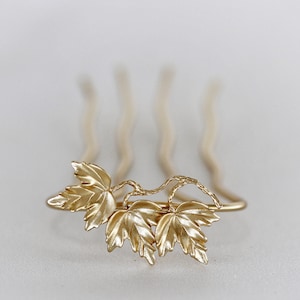 Triple Maple Leaves Hair Prong Leaf Jewelry Hair Accessory Gold Hair Goddess Clip Boho Hair Pin, Hair Bun Holder image 1