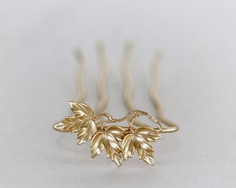 Triple Maple Leaves Hair Prong Leaf Jewelry Hair Accessory Gold Hair Goddess Clip Boho Hair Pin, Hair Bun Holder