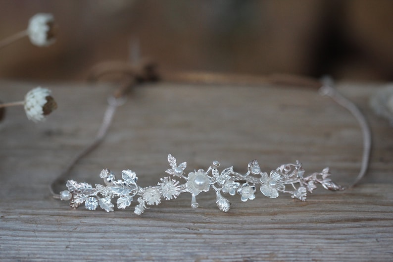 Feengarten Haarkette, Türkis Kristall Blumen Perlen Blätter Stirnband, Braut Haarteil Etwas Blau Hochzeit Accessoires Blumenkrone Bild 5