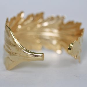 King Feather Bracelet, goddess jewellery, Wrap Leaf Bracelet, Bridal Statement Bracelet, Bridal Accessories, Giant gold Stem Branch Feather image 2