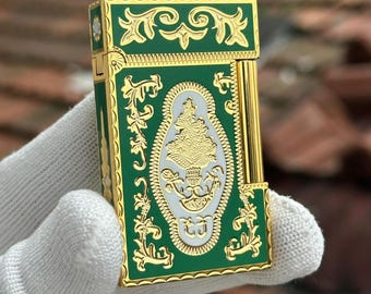 Nuevo encendedor S.T. Dupont King Green, chapado en oro blanco, edición limitada 1:1, réplica de alta calidad, colección limitada, regalo para hombre.