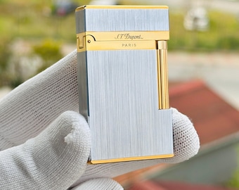 Encendedor St Dupont plateado y dorado 11325 Línea 2, réplica 1:1 de alta calidad, regalo de cumpleaños para hombre, caja de colección y documentos.