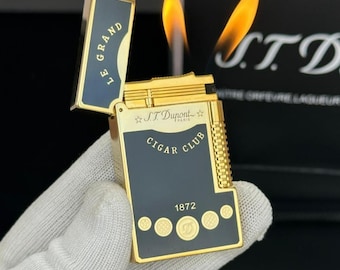 Encendedor St. Dupont de doble llama Le Grand Cıgar Club 1872 Línea 2 Negro y Oro Edición Limitada Colección Regalo para Hombre 1:1 Alta calidad