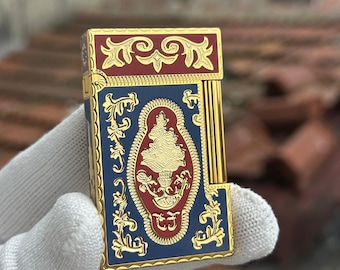 Encendedor ST Dupont Adornos chapados en oro sobre laca azul real París Azul Rojo Alta calidad 1:1 Edición limitada Kutulu Ve Sertifikalı Lujo