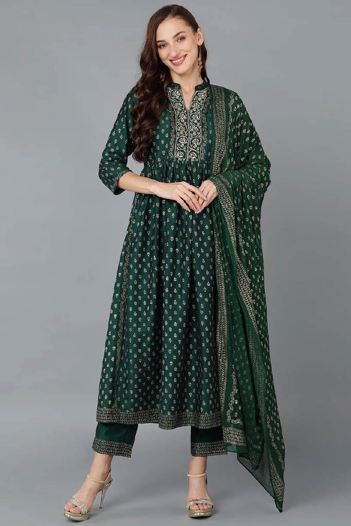 Radiance Kurta Set - Emerald with Dupatta