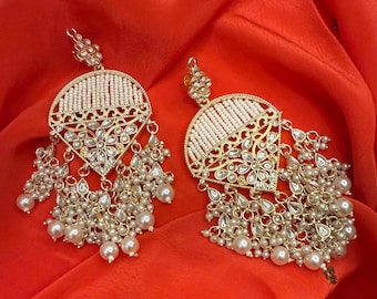 Kundan Dome Dangler Earrings with Off-White Pearl Beads
