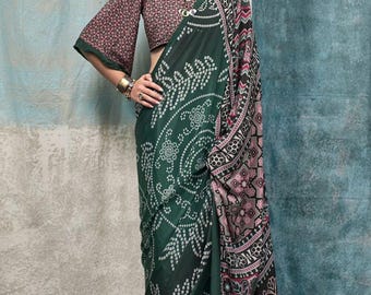 Green Printed Crepe Saree: Lightweight Elegant Ethnic Wear
