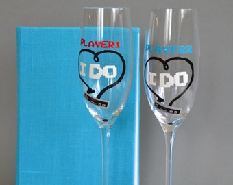 Toast to Your Epic Love Story with These Exquisite Gamer Wedding Flutes - Player 1 & Player 2, Celebrating a Lifetime of Co-op Adventures