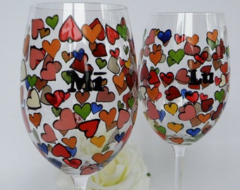 Valentines Day Colorful Heart , Multi-Colored Heart Wine Glases