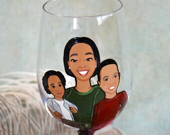 Sip, Smile, Love Hand Painted Family Wine Glass  A Mother Embracing Her Two Sons, a Unique and Heartfelt Gift for Mom A Gift Beyond Words