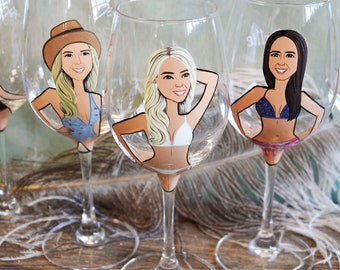 Sip in Sunshine! Beach Party Bliss with Hand-Painted Wine Glasses & Personalized Swimsuit Portraits. Cheers to Unforgettable Coastal Moments